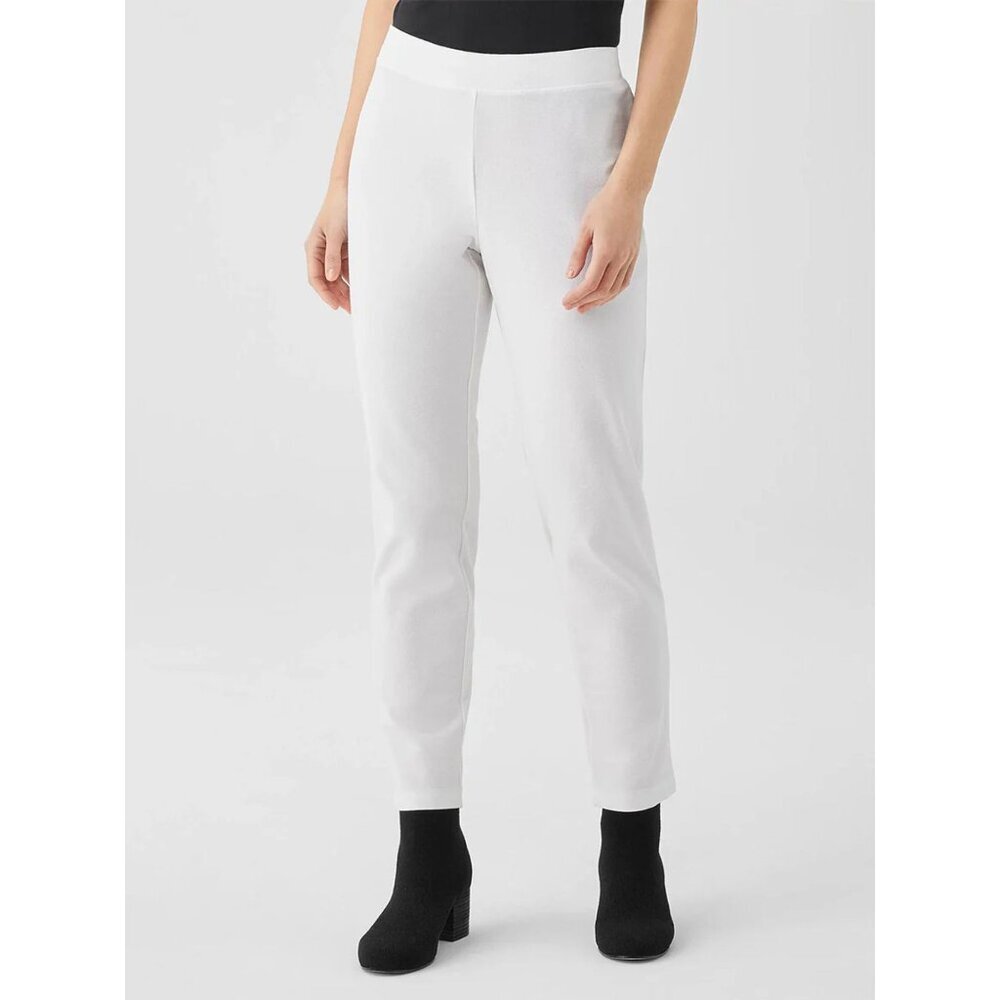 Eileen Fisher White Straight-Leg Knit Pants